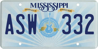 MS license plate ASW332