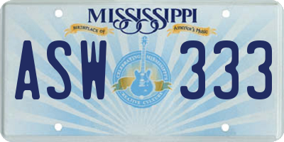 MS license plate ASW333