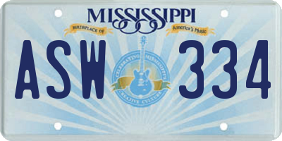 MS license plate ASW334