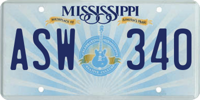 MS license plate ASW340