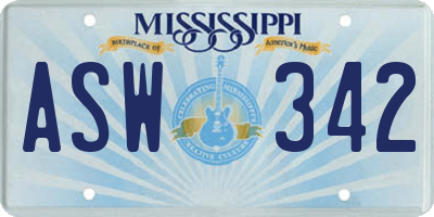 MS license plate ASW342