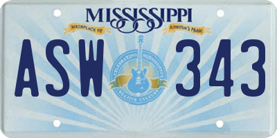 MS license plate ASW343