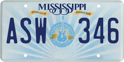 MS license plate ASW346