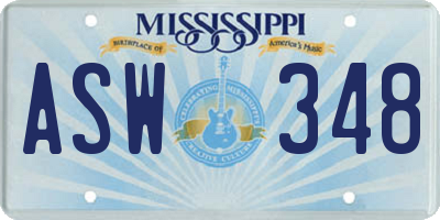 MS license plate ASW348