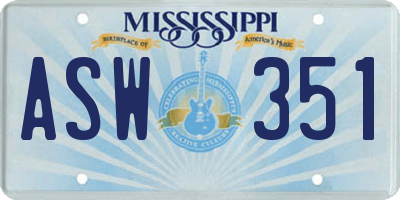 MS license plate ASW351
