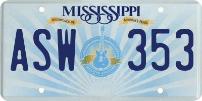 MS license plate ASW353