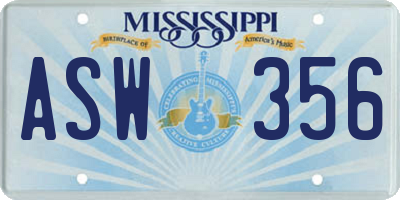 MS license plate ASW356