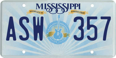 MS license plate ASW357