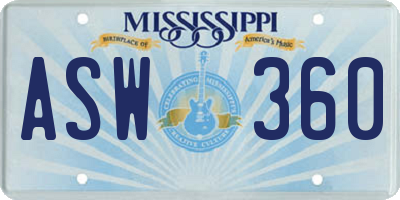 MS license plate ASW360