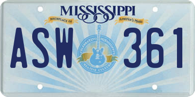 MS license plate ASW361