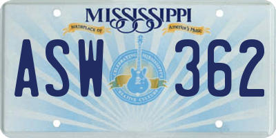 MS license plate ASW362