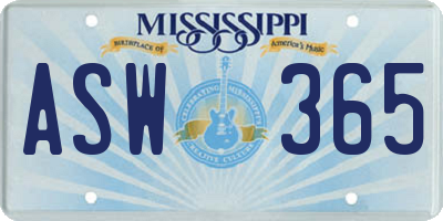 MS license plate ASW365