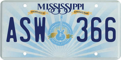 MS license plate ASW366