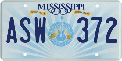 MS license plate ASW372