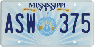 MS license plate ASW375