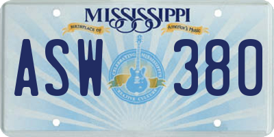 MS license plate ASW380