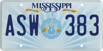 MS license plate ASW383