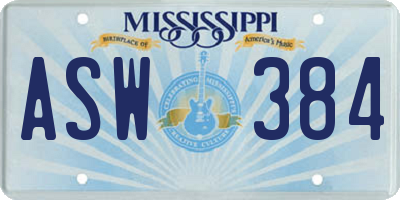 MS license plate ASW384