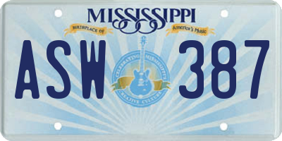 MS license plate ASW387