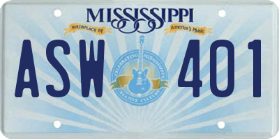 MS license plate ASW401