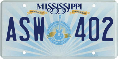 MS license plate ASW402
