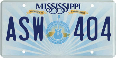 MS license plate ASW404