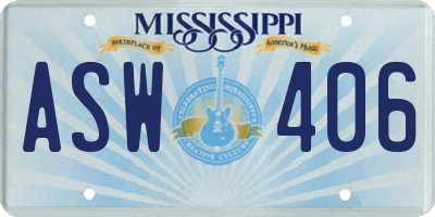 MS license plate ASW406