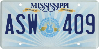 MS license plate ASW409