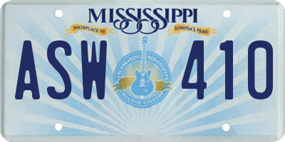 MS license plate ASW410