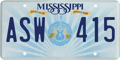 MS license plate ASW415