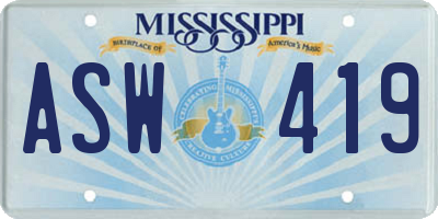 MS license plate ASW419
