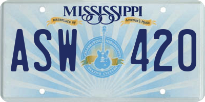 MS license plate ASW420