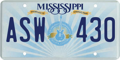 MS license plate ASW430