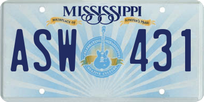 MS license plate ASW431