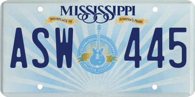 MS license plate ASW445
