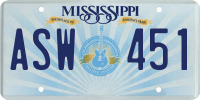 MS license plate ASW451