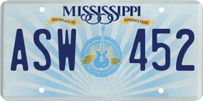 MS license plate ASW452