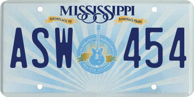 MS license plate ASW454