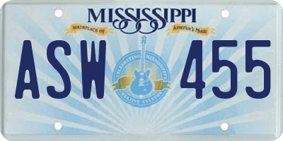 MS license plate ASW455
