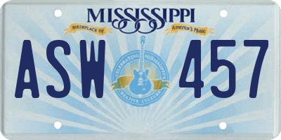 MS license plate ASW457