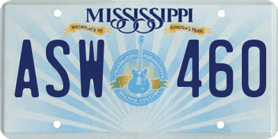 MS license plate ASW460