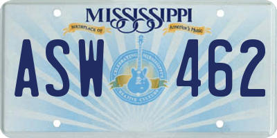 MS license plate ASW462