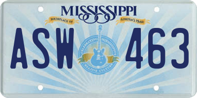 MS license plate ASW463