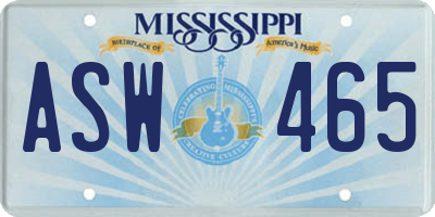 MS license plate ASW465