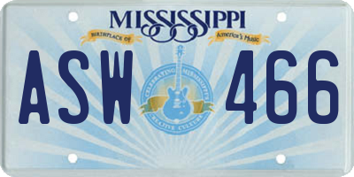 MS license plate ASW466