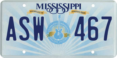 MS license plate ASW467