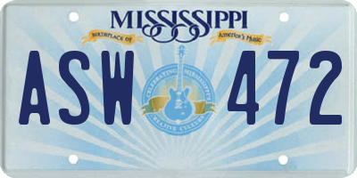 MS license plate ASW472