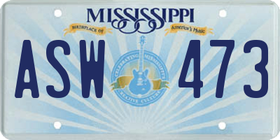 MS license plate ASW473