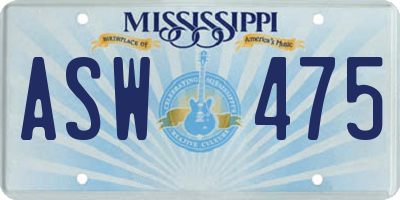 MS license plate ASW475