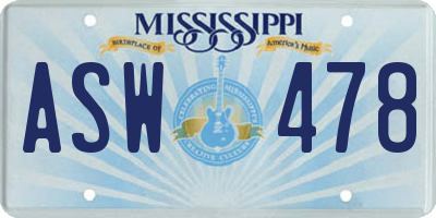 MS license plate ASW478
